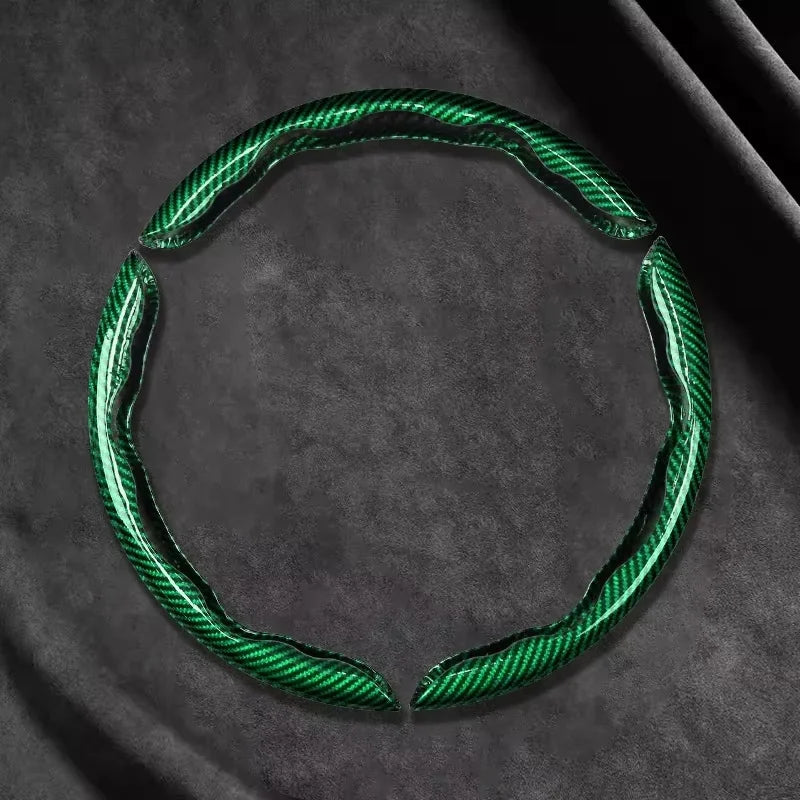 2/3PCS Laser Carbon Fiber Silicone Car Steering Wheel Cover 1K Micro Fiber Leather PVC Wheel Booster Cover Non-Slip Universal