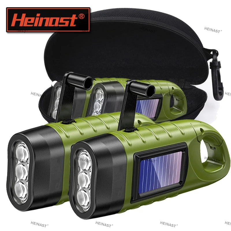 Outdoor LED Hand Pressing Dynamo Solar Crank Power Flashlight Torch Light Hand Press Crank Camping Lamp Light for Outdoor Home