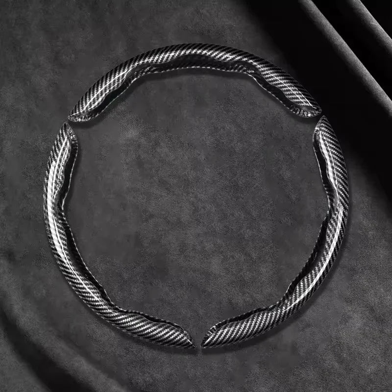 2/3PCS Laser Carbon Fiber Silicone Car Steering Wheel Cover 1K Micro Fiber Leather PVC Wheel Booster Cover Non-Slip Universal