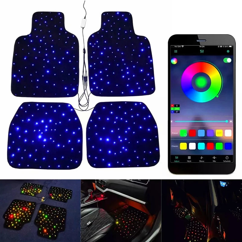 The latest car starlight mode floor MATS, fiber optic starry sky car floor MATS, Starry sky edition floor MATS, 4-piece set